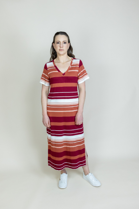 Vestido Listrado Telha Midi